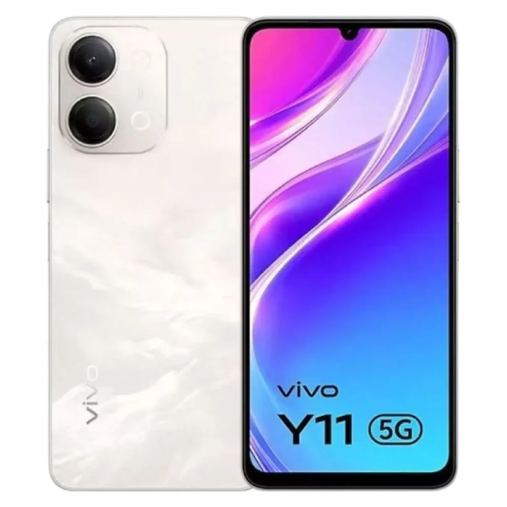 Vivo Y11 5G Smartphone, 64GB Storage, 4GB RAM, 6.74-Inch 120Hz LCD Display, MediaTek Dimensity 6300 Processor, 13MP Dual Rear Camera, 6500mAh Battery, Dual SIM, Platinum