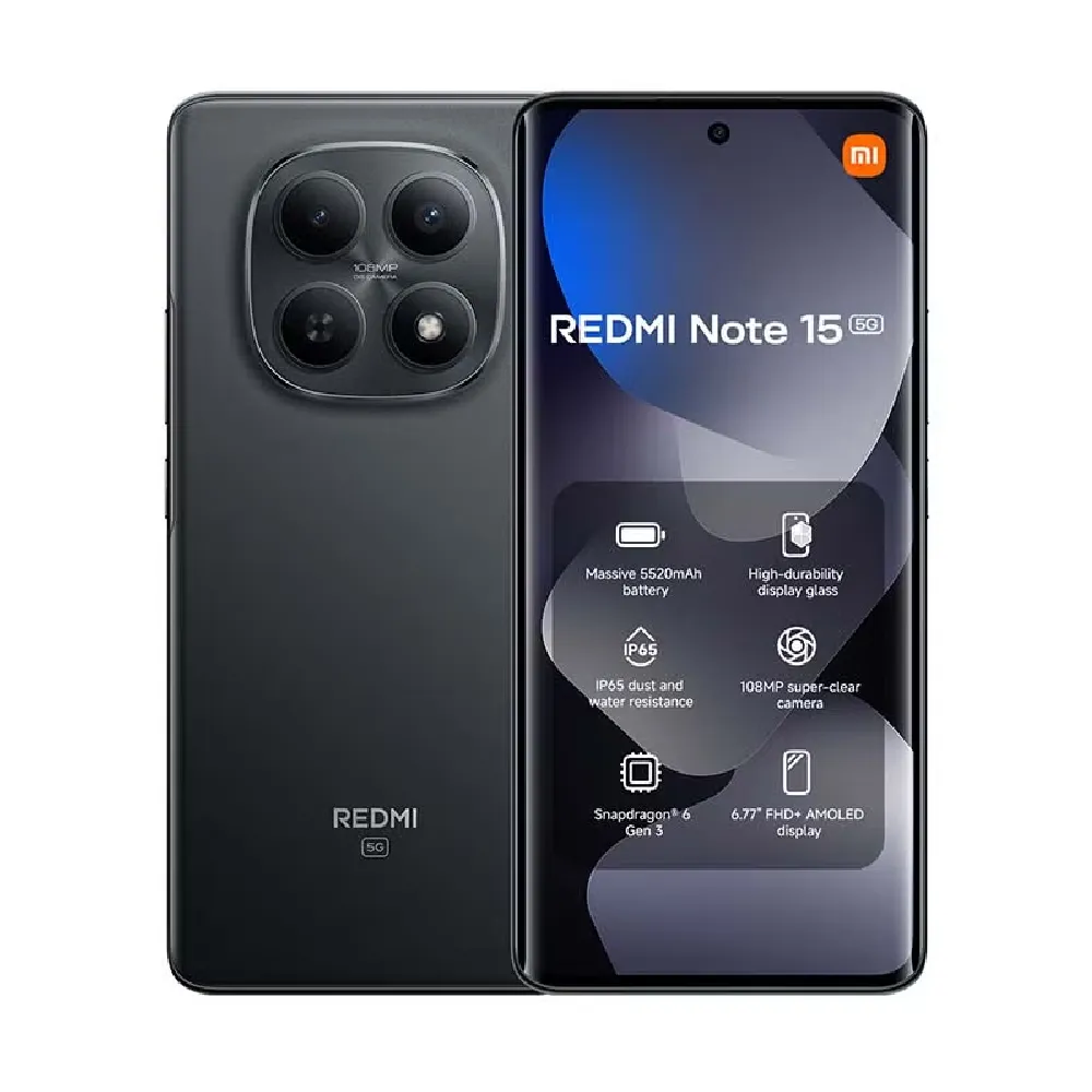 Xiaomi Redmi Note 15 5G Smartphone, 256GB Storage, 8GB RAM, 6.77-Inch AMOLED Display, Snapdragon 6 Gen 3, 108MP OIS Camera, 5520mAh Battery, Dual SIM, Black