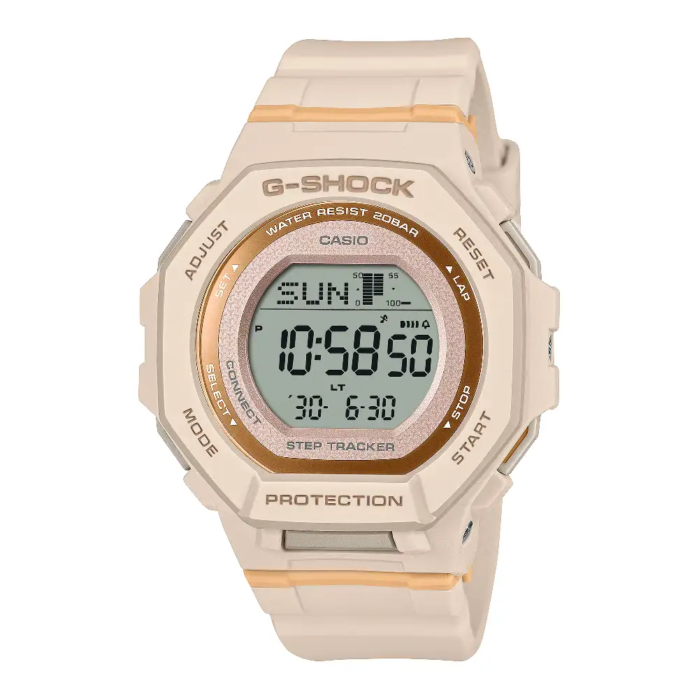 Casio G-Shock G-SQUAD Womens Digital Watch with Pink Dial, 46.4 x 43.8mm Octagon Case, Bio-Based Resin Band, Bluetooth Connectivity, Step Tracker and 200 Meter Water Resistance - GMD-B300-4DR