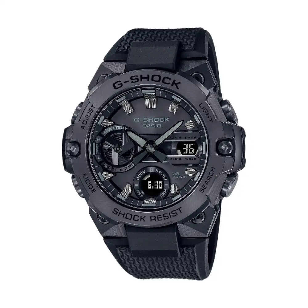 Casio G-Shock Mens Analog Digital Solar Power Watch with Black Dial, 49.6mm Case, Black Resin Strap, Bluetooth Connectivity and 200 Meter Water Resistance - GST-B400BB-1ADR