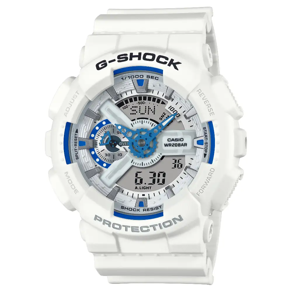 Casio G-Shock Mens Analog Digital Watch with White Dial, 55 x 51.2mm Case, Resin Strap, Shock Resistant and 200 Meter Water Resistance - GA-110HDS-7ADR