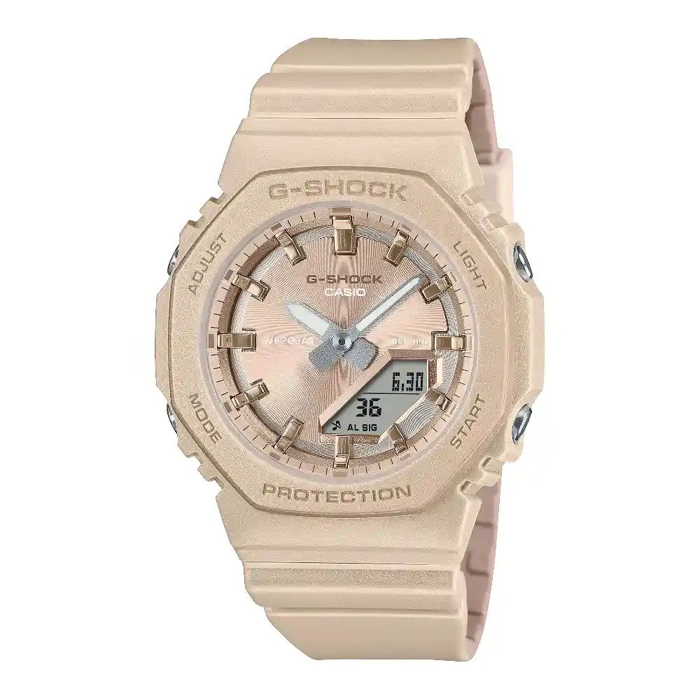 Casio G-Shock Womens Analog Digital Watch with Gold Dial, 46 x 40.2mm Octagon Case, Bio-Based Resin Band, Shock Resistant and 200 Meter Water Resistance - GMA-P2100ST-9ADR