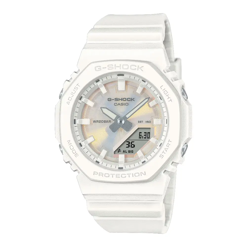 Casio G-Shock Womens Analog Digital Watch with White Band, 46 x 40.2mm Octagon Case, Bio-Based Resin Band, Shock Resistant and 200 Meter Water Resistance - GMA-P2100PC-7ADR