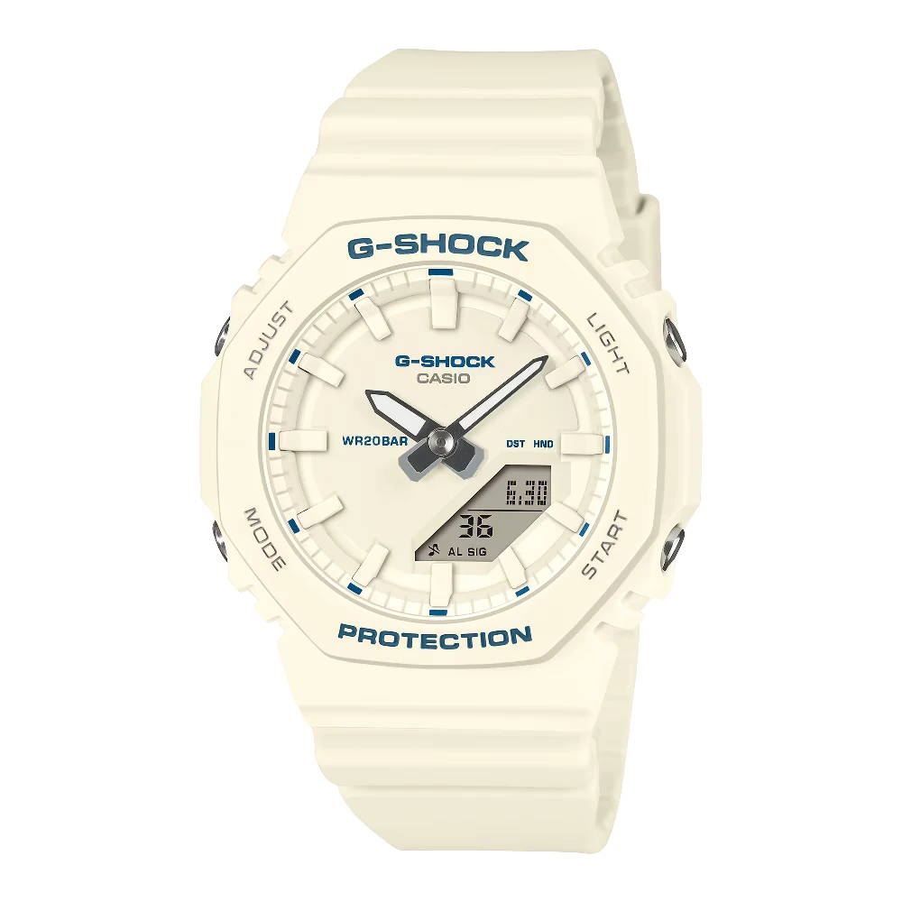 Casio G-Shock Womens Analog Digital Watch with White Dial, 46 x 40.2mm Octagon Case, Bio-Based Resin Band, Shock Resistant and 200 Meter Water Resistance - GMA-P2100BA-7ADR