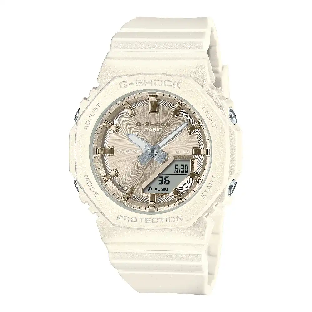 Casio G-Shock Womens Analog Digital Watch with White Dial, 46 x 40.2mm Octagon Case, Bio-Based Resin Band, Shock Resistant and 200 Meter Water Resistance - GMA-P2100ST-7ADR