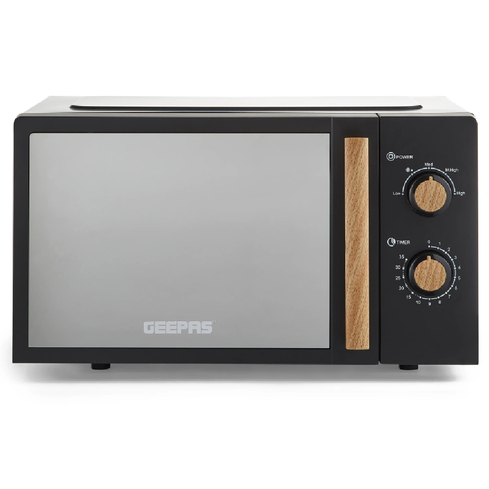Geepas 20L Microwave Oven - 700W Output, 5 Power Levels, 255mm Turntable, 35 Min Timer, LED Light, Black - GMO34062UK-BK