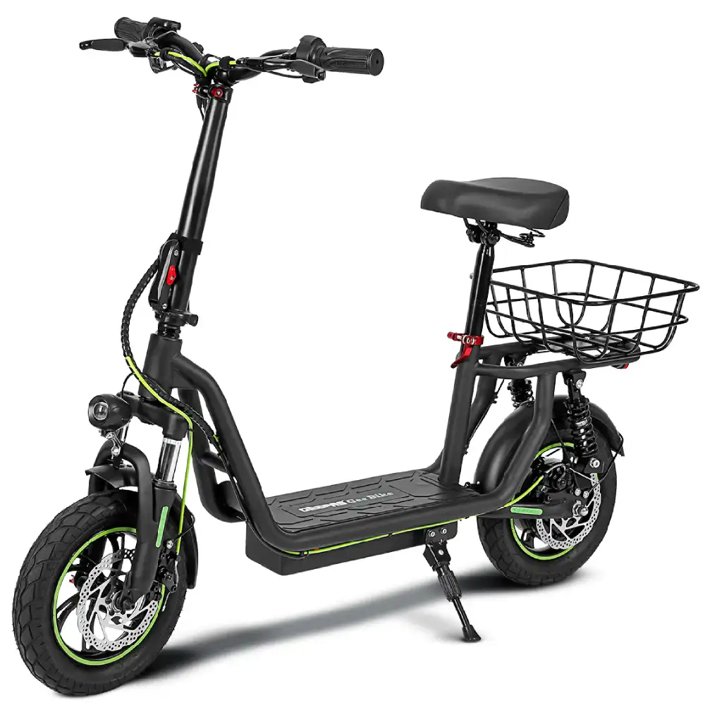 Geepas Geebike 12 Inch Electric Scooter with Suspension - 25km per Hour Speed, Front Rear Suspension, Rear Basket, Disc Brakes, Black - GEST63090