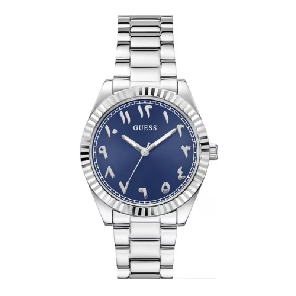Guess Luna Womens Blue Sunray Dial Watch with 36mm Silver Stainless Steel Case and Bracelet, Quartz Movement - GW0735L1