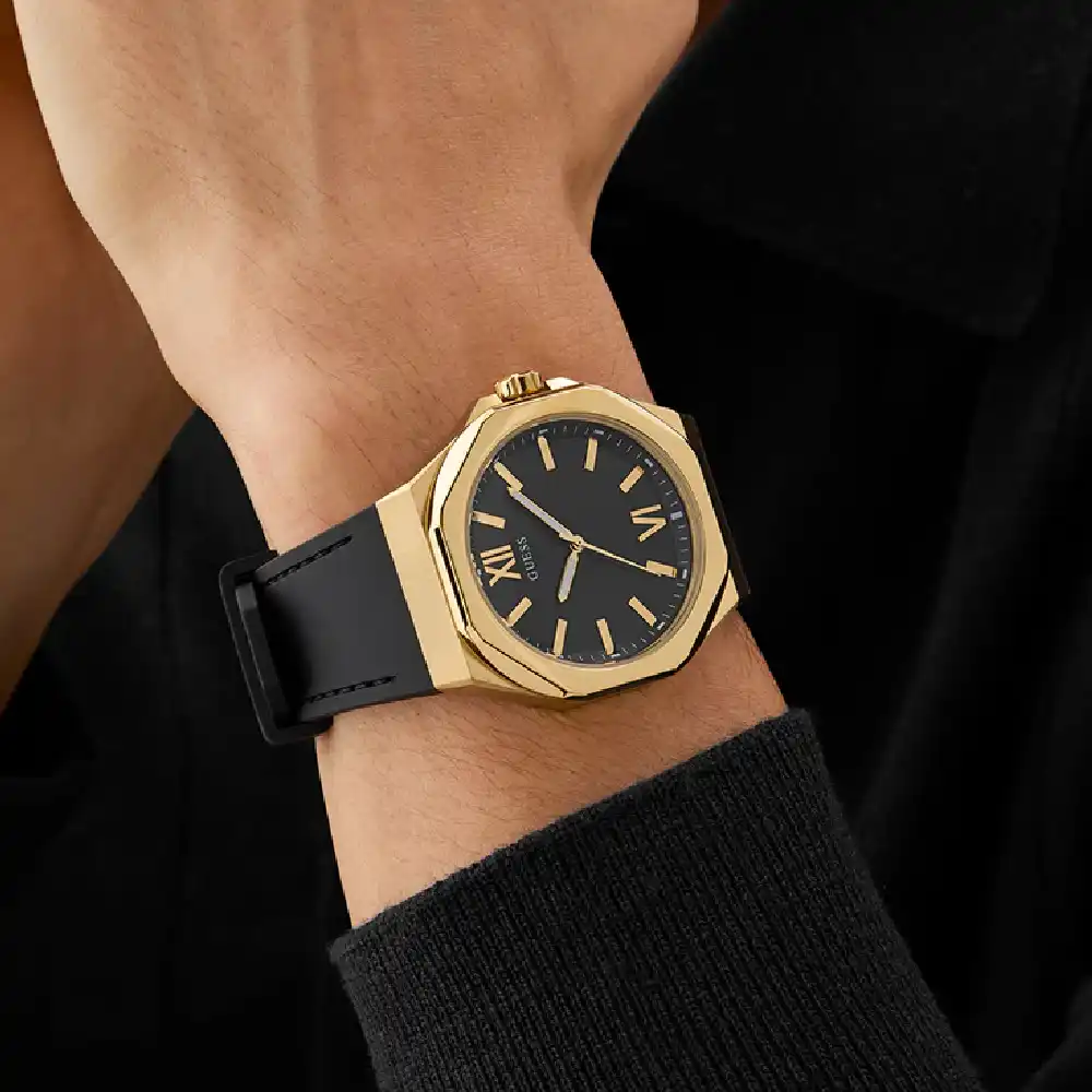 Guess Mens Black Dial Watch with 42mm Gold-Tone Stainless Steel Case, Black Silicone Strap, Quartz Movement and 50M Water Resistance - GW0850G2 - Image 5