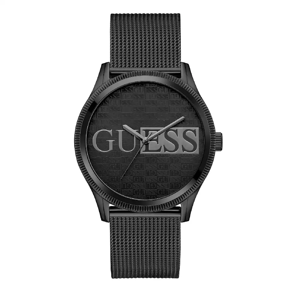 Guess Mens Black Dial Watch with 44mm Black Stainless Steel Case and Mesh Bracelet, Quartz Movement and 30M Water Resistance - GW0710G3