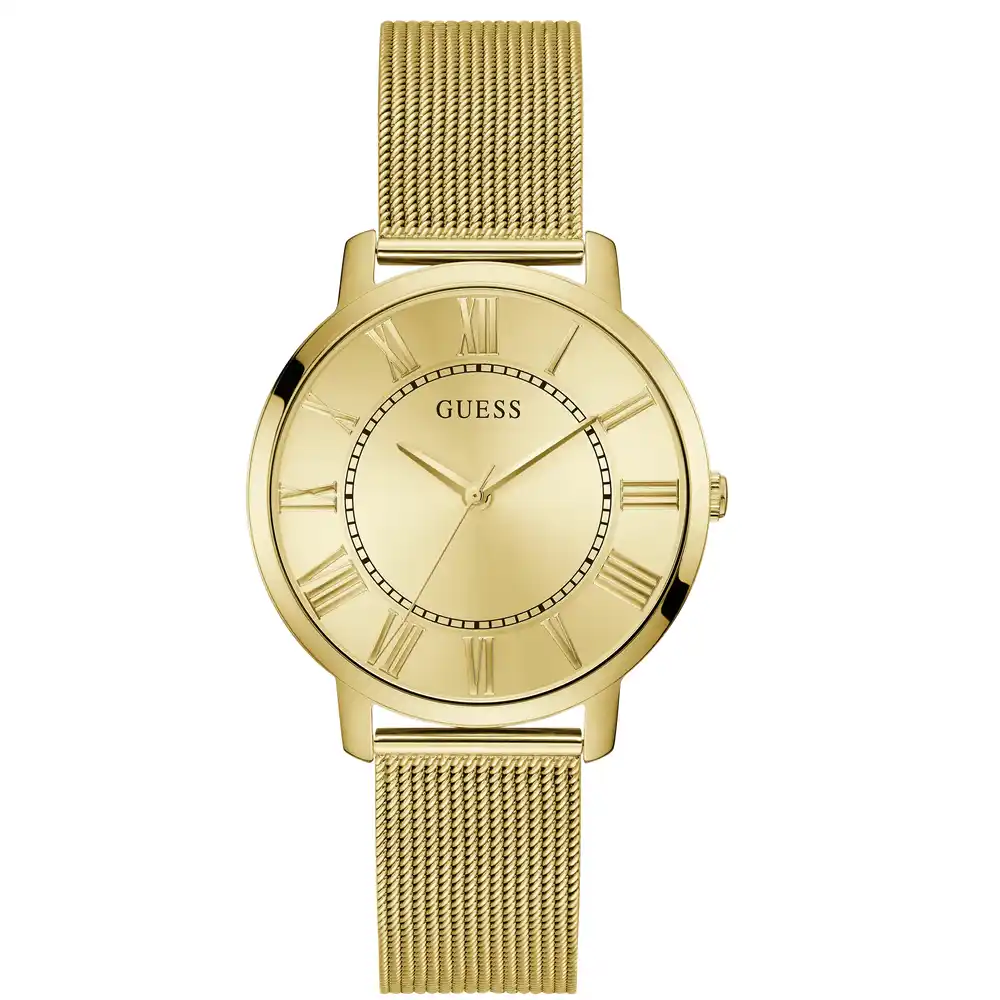 Guess Mens Champagne Dial Watch with 40mm Gold-Tone Stainless Steel Case and Mesh Bracelet, Quartz Movement and 30M Water Resistance - GW0832G1