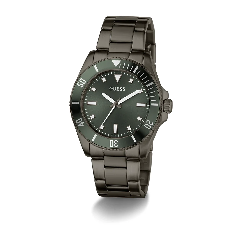 Guess Mens Green Dial Watch with 41mm Gunmetal Stainless Steel Case and Bracelet, Quartz Movement and 50M Water Resistance - GW0968G3