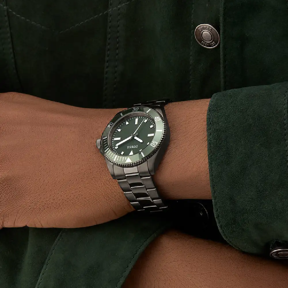 Guess Mens Green Dial Watch with 41mm Gunmetal Stainless Steel Case and Bracelet, Quartz Movement and 50M Water Resistance - GW0968G3 - Image 7