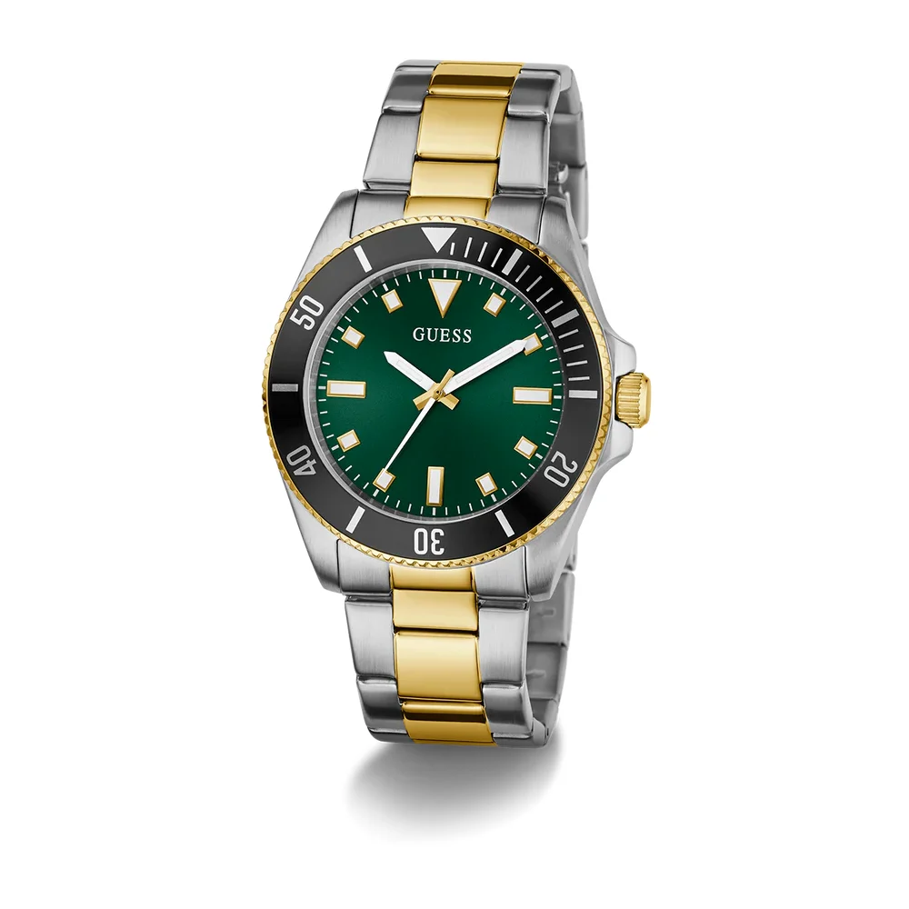 Guess Mens Green Dial Watch with 41mm Two-Tone Stainless Steel Case and Bracelet, Quartz Movement and 50M Water Resistance - GW0968G4