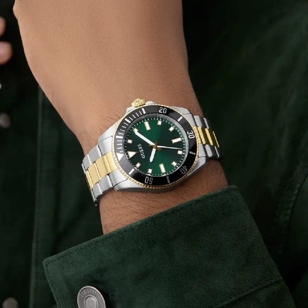 Guess Mens Green Dial Watch with 41mm Two-Tone Stainless Steel Case and Bracelet, Quartz Movement and 50M Water Resistance - GW0968G4 - Image 6