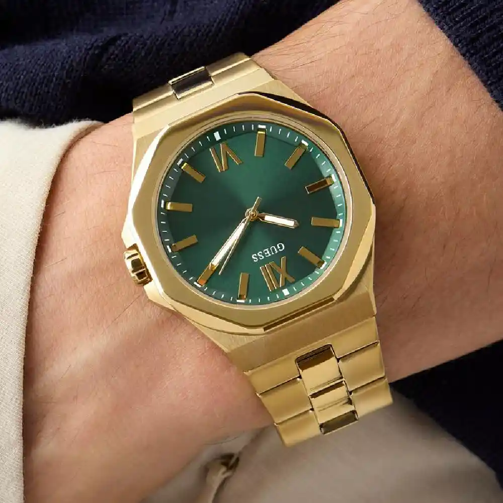 Guess Mens Green Dial Watch with 42mm Gold-Tone Stainless Steel Case and Bracelet, Quartz Movement and 50M Water Resistance - GW0849G2 - Image 6