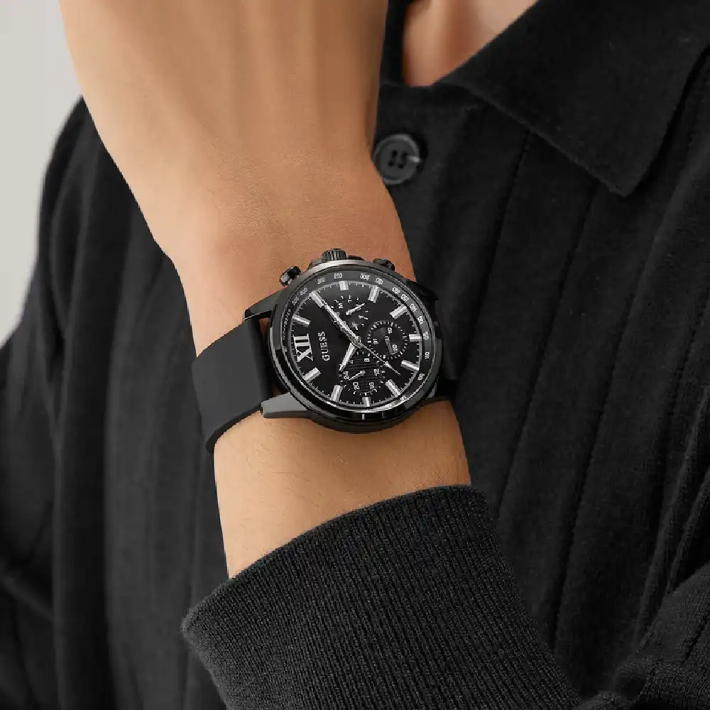 Guess Mens Multifunction Black Dial Watch with 44mm Black Stainless Steel Case, Black Silicone Strap, Quartz Movement and 50M Water Resistance - GW0913G3 - Image 5