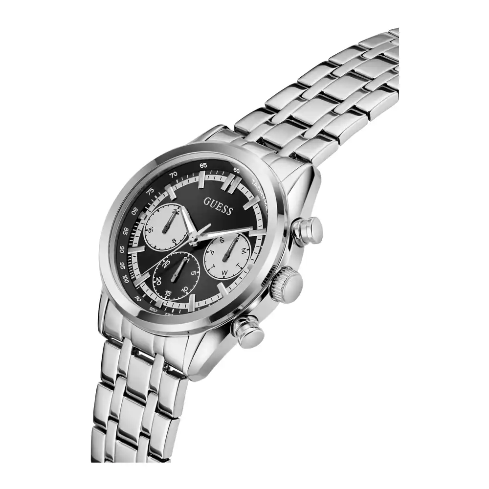 Guess Mens Multifunction Black Dial Watch with 44mm Silver-Tone Stainless Steel Case and Bracelet, Quartz Movement and 50M Water Resistance - GW0971G1 - Image 4