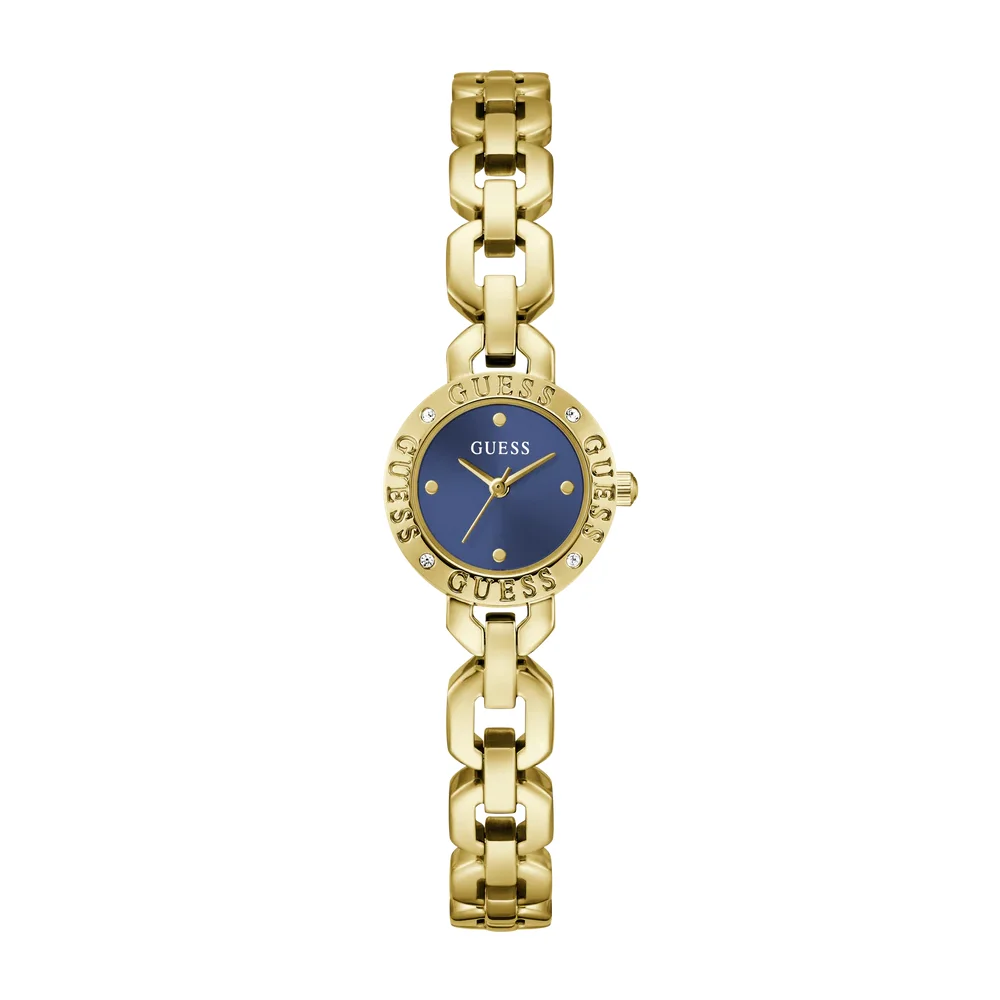 Guess Siren Womens Blue Dial Watch with 23mm Gold-Tone Round Stainless Steel Case and Bracelet, Quartz Movement and 30M Water Resistance - GW1019L2