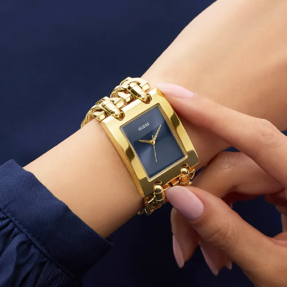 Guess Womens Blue Dial Watch with 28mm Gold-Tone Stainless Steel Rectangular Case and Bracelet, Quartz Movement and 50M Water Resistance - GW0740L3 - Image 4