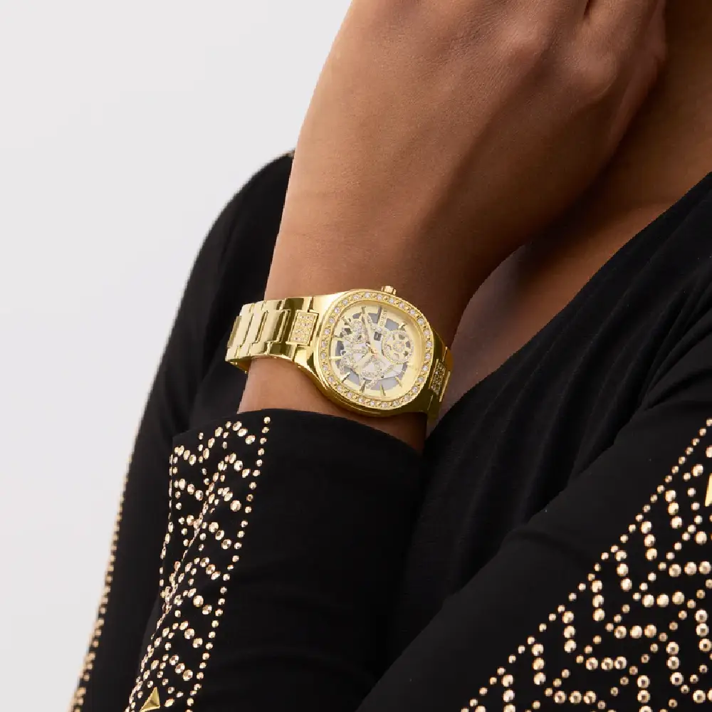 Guess Womens Champagne Dial Watch with 32mm Gold-Tone Square Stainless Steel Case and Bracelet, Quartz Movement and 30M Water Resistance - GW0941L2 - Image 5