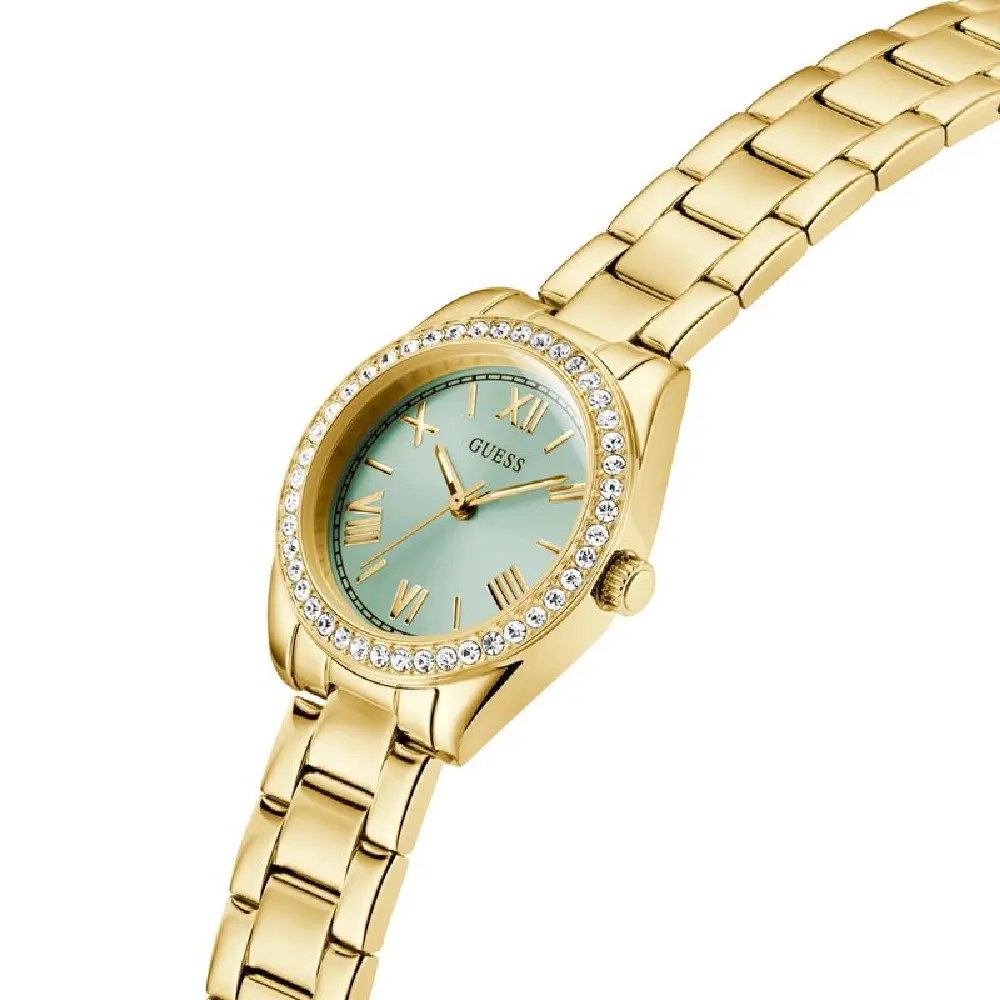 Guess Womens Green Dial Watch with 30mm Gold-Tone Recycled Steel Case and Bracelet, Quartz Movement and 30M Water Resistance - GW0841L5 - Image 3