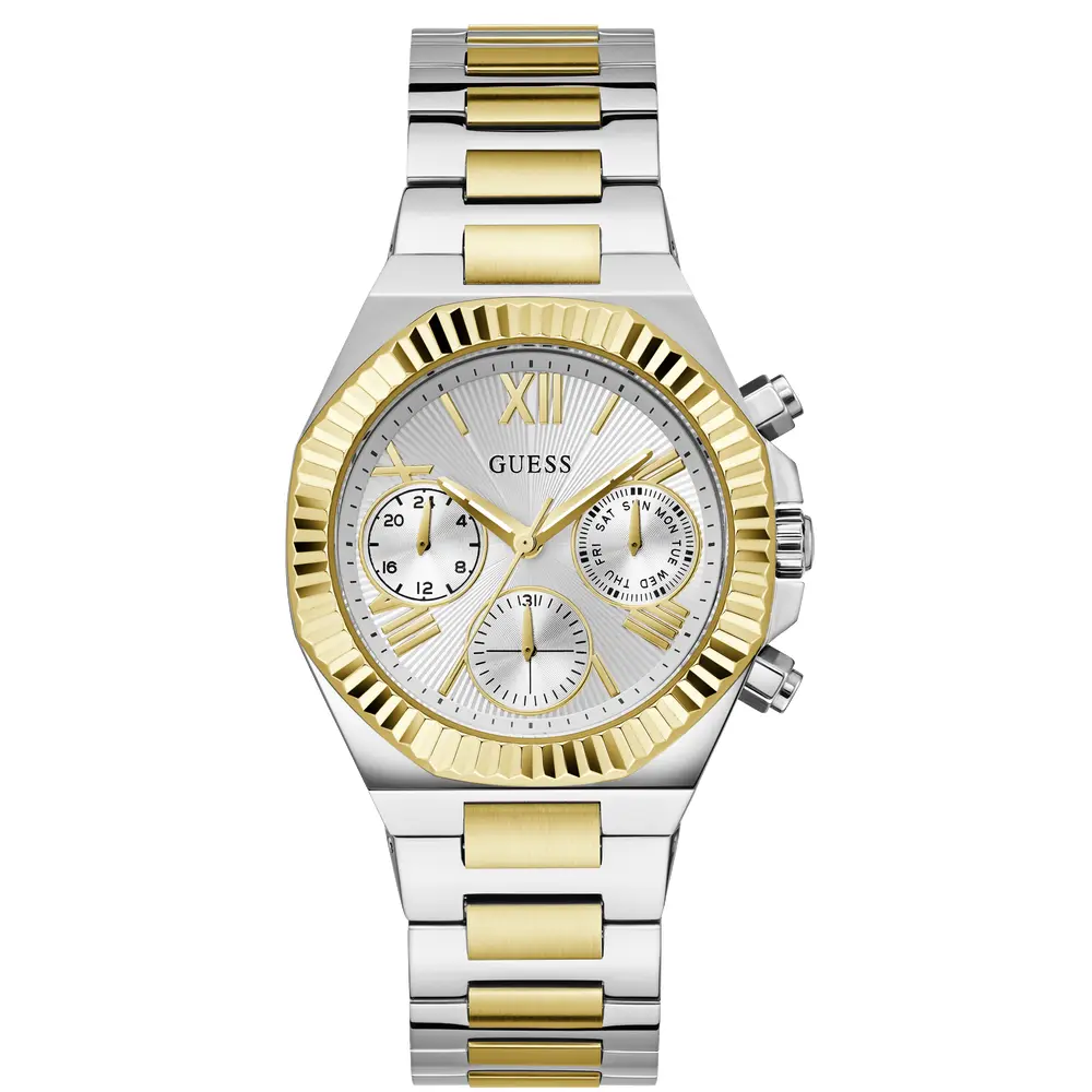 Guess Womens Multifunction Silver Dial Watch with 38mm Two-Tone Stainless Steel Case and Bracelet, Quartz Movement and 50M Water Resistance - GW0769L3