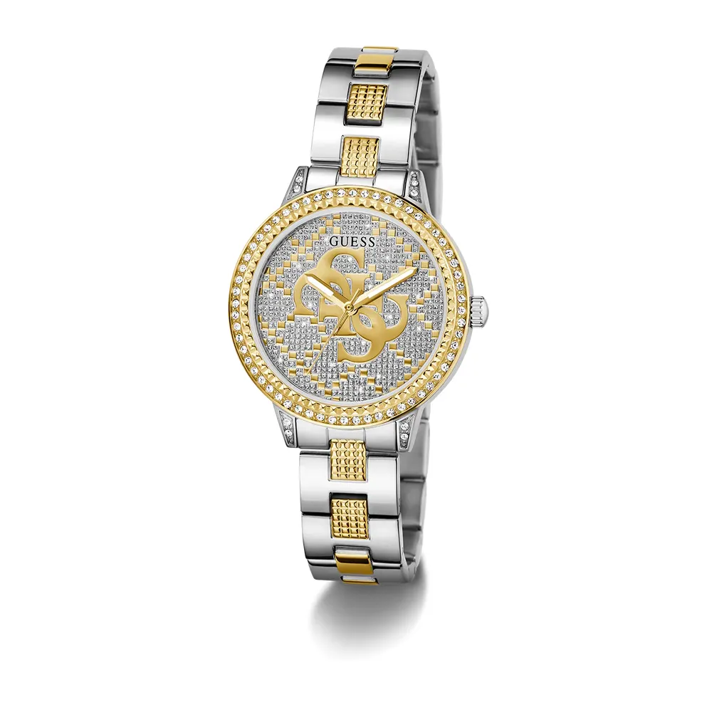 Guess Womens Silver-Tone Dial Watch with 34mm Two-Tone Stainless Steel Case and Bracelet, Quartz Movement - GW0944L3