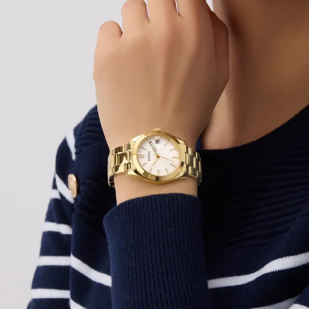 Guess Womens White Dial Date Watch with 32mm Gold-Tone Stainless Steel Case and Bracelet, Quartz Movement - GW0934L2 - Image 6