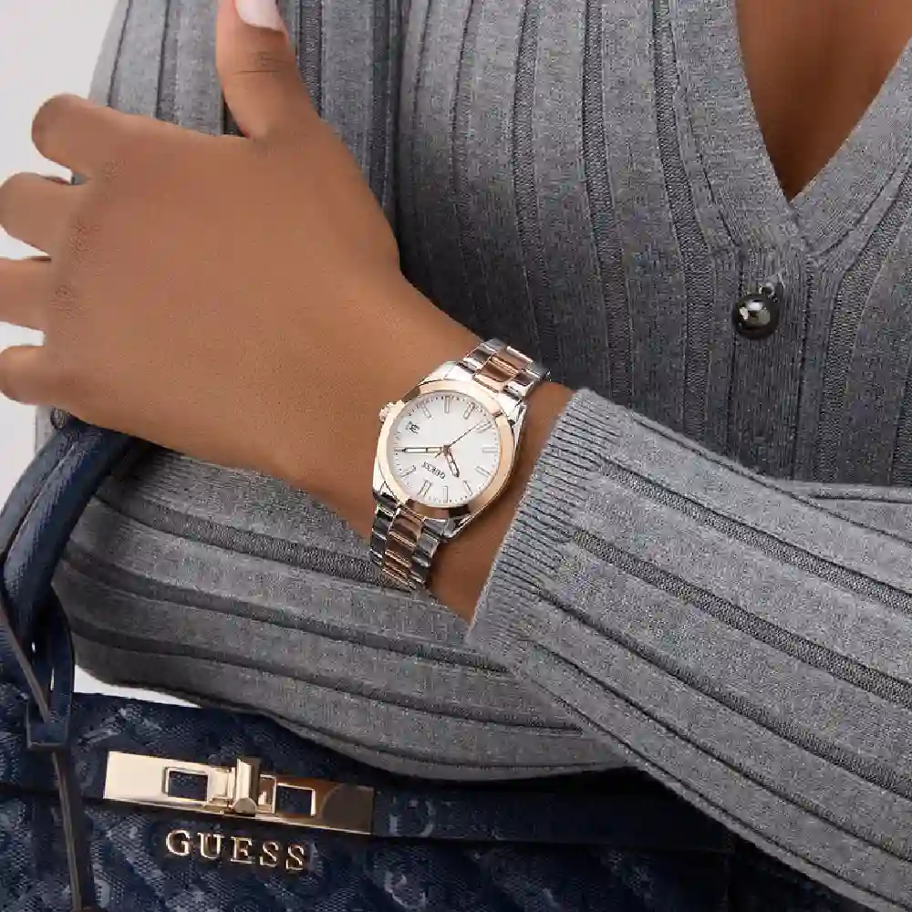 Guess Womens White Dial Date Watch with 32mm Two-Tone Stainless Steel Case and Bracelet, Quartz Movement and 30M Water Resistance - GW0934L6 - Image 5