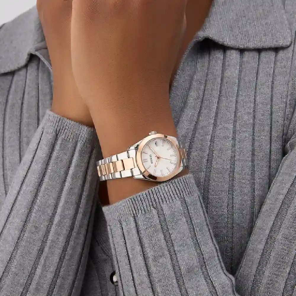 Guess Womens White Dial Date Watch with 32mm Two-Tone Stainless Steel Case and Bracelet, Quartz Movement and 30M Water Resistance - GW0934L6 - Image 6