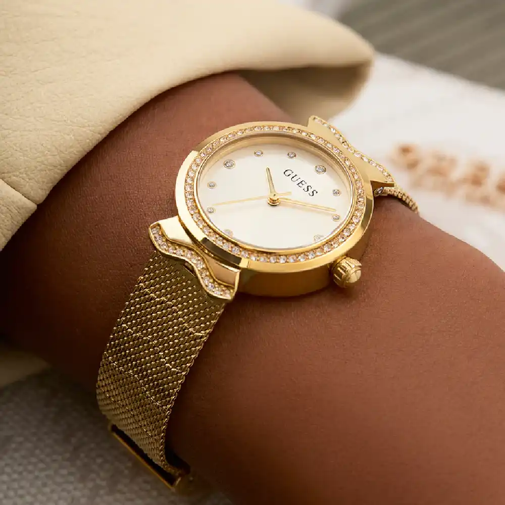 Guess Womens White Dial Watch with 28mm Gold-Tone Stainless Steel Case and Bracelet, Quartz Movement and 30M Water Resistance - GW0866L2 - Image 6