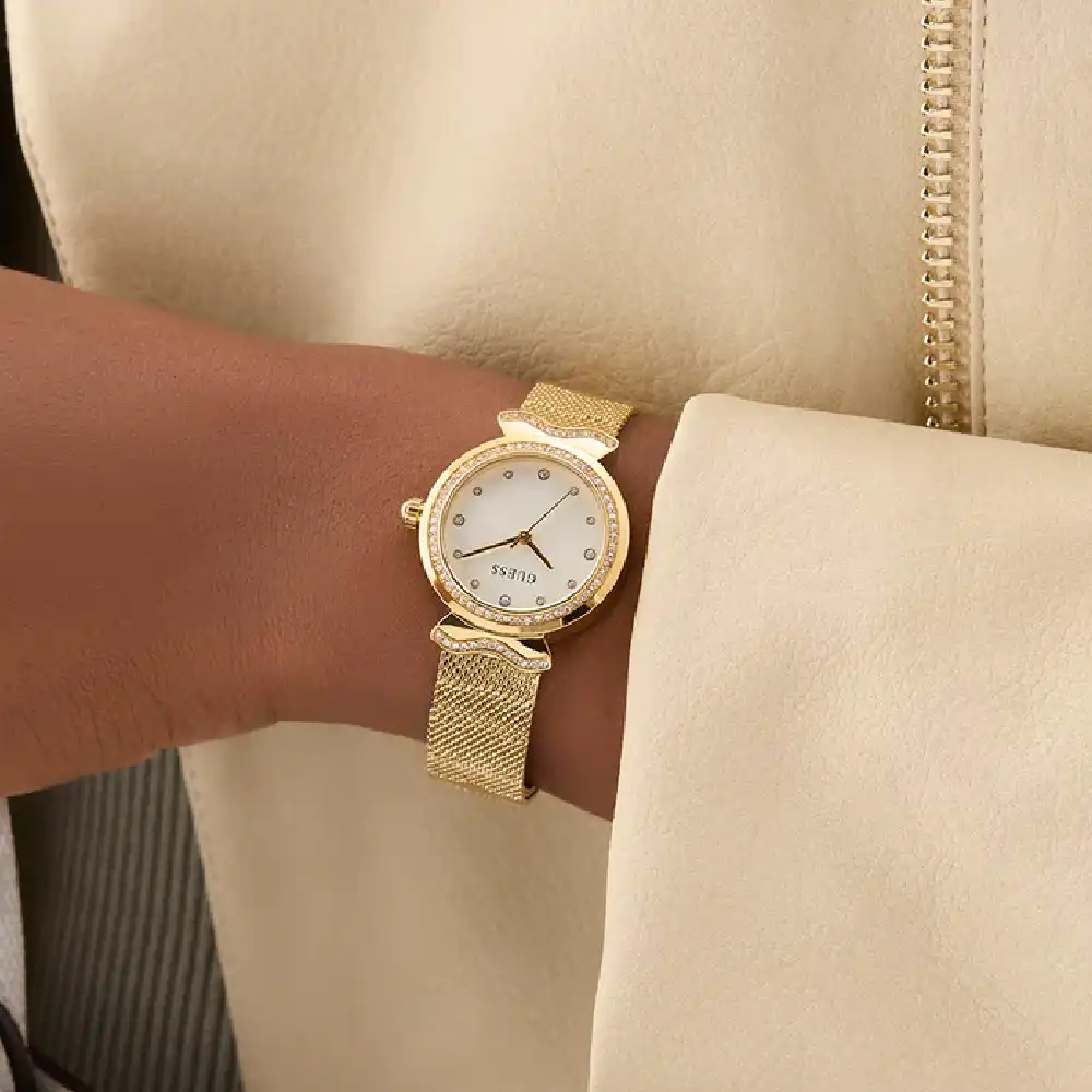 Guess Womens White Dial Watch with 28mm Gold-Tone Stainless Steel Case and Bracelet, Quartz Movement and 30M Water Resistance - GW0866L2 - Image 7