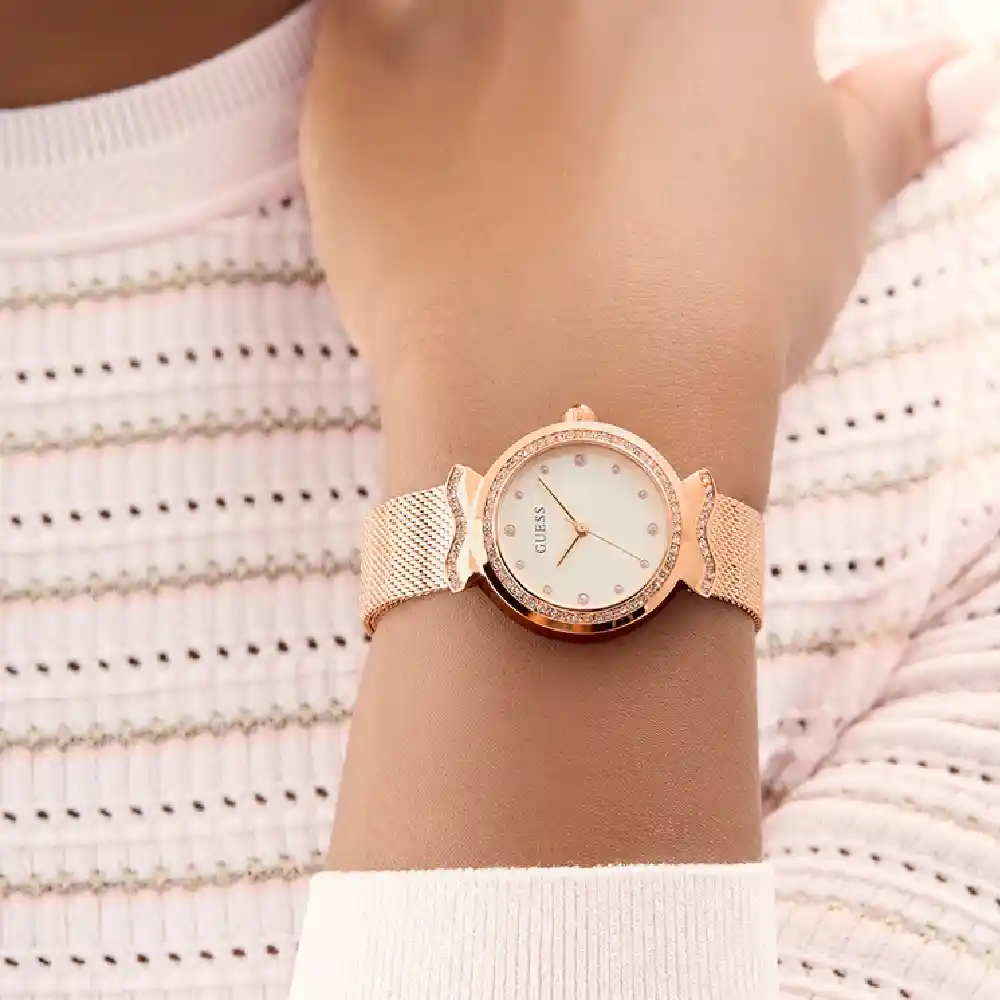 Guess Womens White Dial Watch with 28mm Rose Gold-Tone Stainless Steel Case and Bracelet, Quartz Movement and 30M Water Resistance - GW0866L3 - Image 3