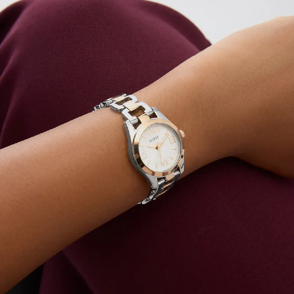Guess Womens White Dial Watch with 28mm Two-Tone Stainless Steel Case and Bracelet, Quartz Movement and 30M Water Resistance - GW0927L5 - Image 6