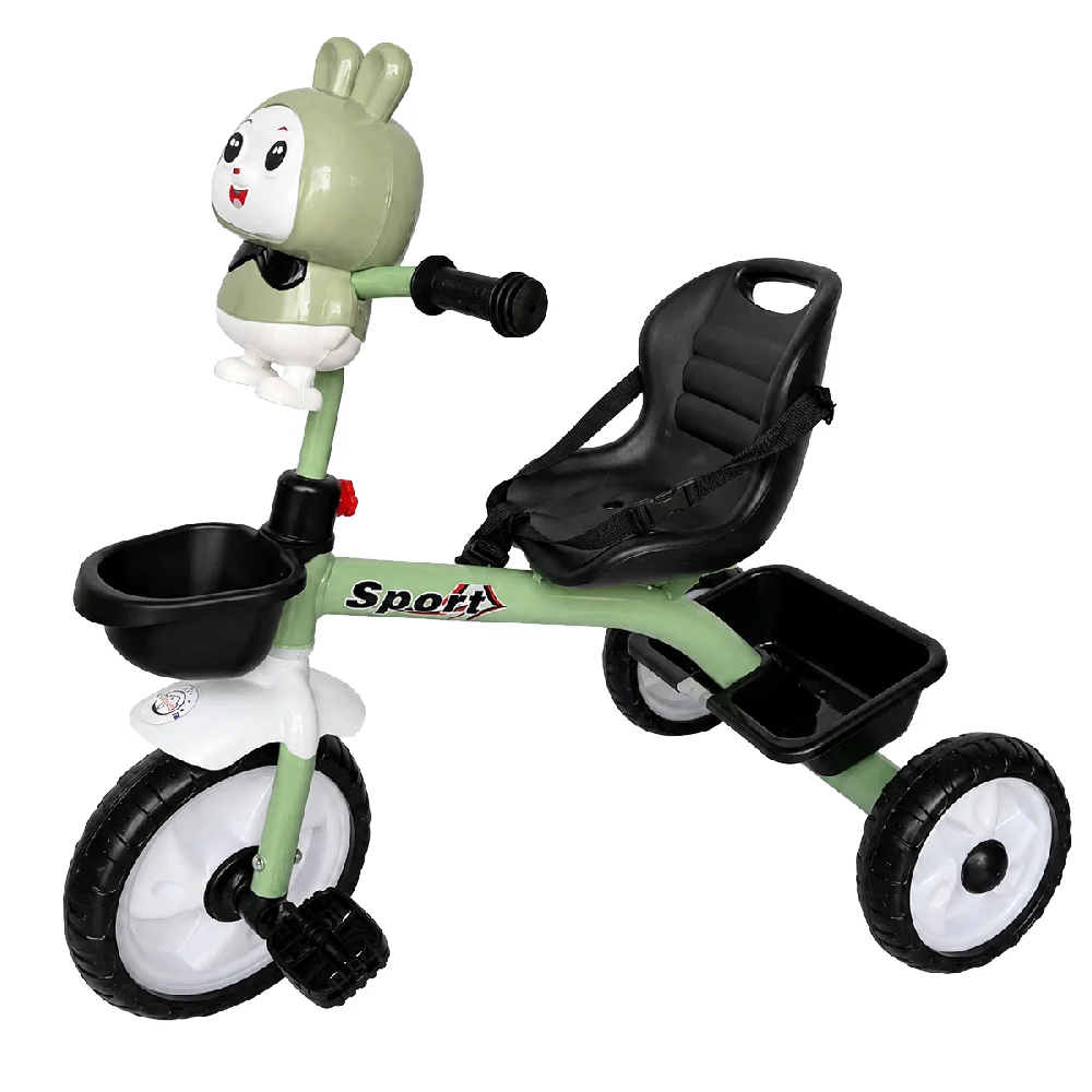 Lovely Baby LBR5530 Kids Tricycle with Music and LED Lights - EVA Wheels, Front Rear Basket, Steel Frame, Comfortable Seat, Green - LBR5530-GN