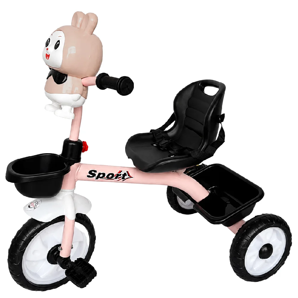 Lovely Baby LBR5530 Kids Tricycle with Music and LED Lights - EVA Wheels, Front Rear Basket, Steel Frame, Comfortable Seat, Pink - LBR5530-PK