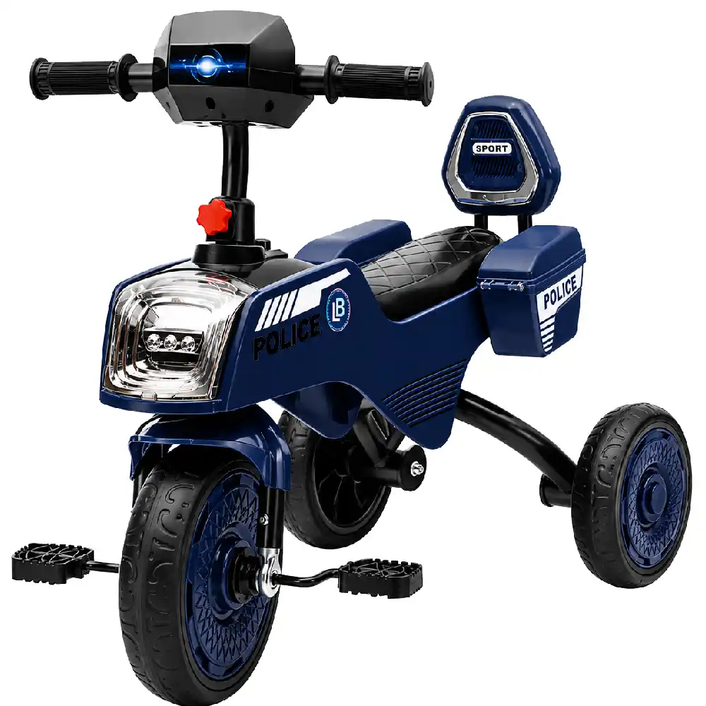 Lovely Baby LBR744 Kids Tricycle with Music and Lights - EVA Wheels, Side Basket, Steel Frame, Comfortable Seat, Blue - LBR744-BL