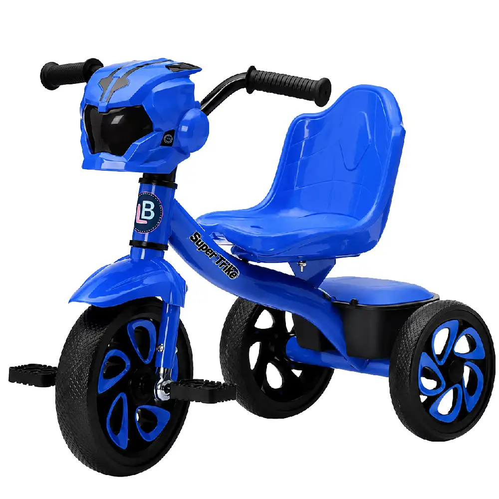 Lovely Baby LBR772 Kids Tricycle with Music and LED Lights - EVA Wheels, Steel Frame, Rear Basket, Comfortable Seat, Blue - LBR772-BL