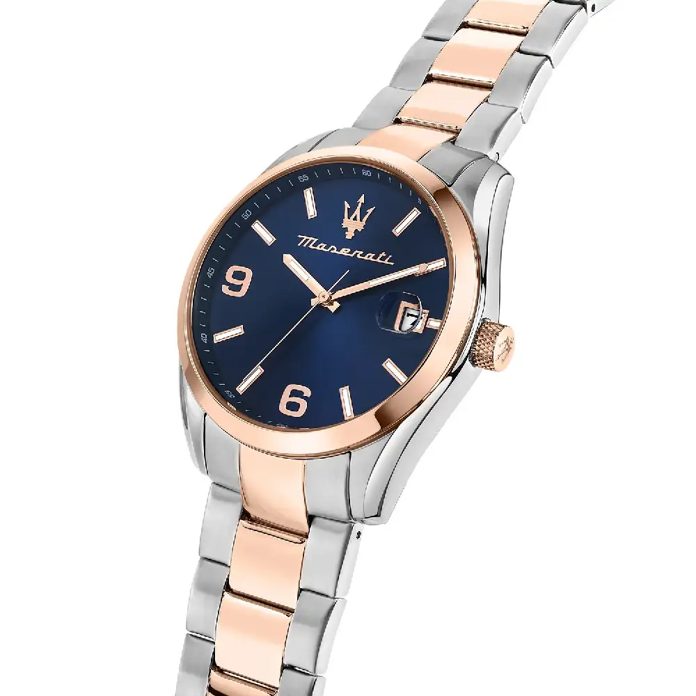 Maserati Attrazione Mens Analog Watch with Blue Sunray Dial, 43mm Stainless Steel Case, Two-Tone Stainless Steel Bracelet, Date Display and Quartz Movement - R8853151006 - Image 2