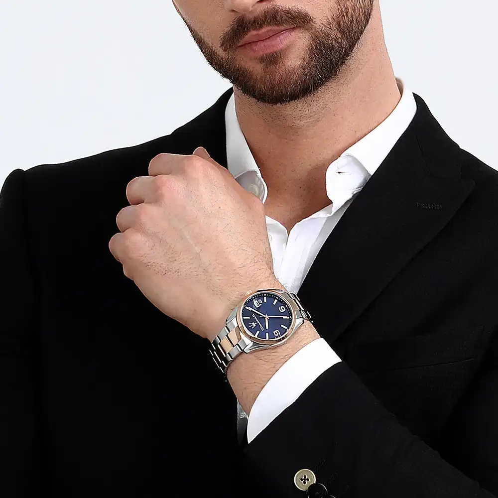 Maserati Attrazione Mens Analog Watch with Blue Sunray Dial, 43mm Stainless Steel Case, Two-Tone Stainless Steel Bracelet, Date Display and Quartz Movement - R8853151006 - Image 6