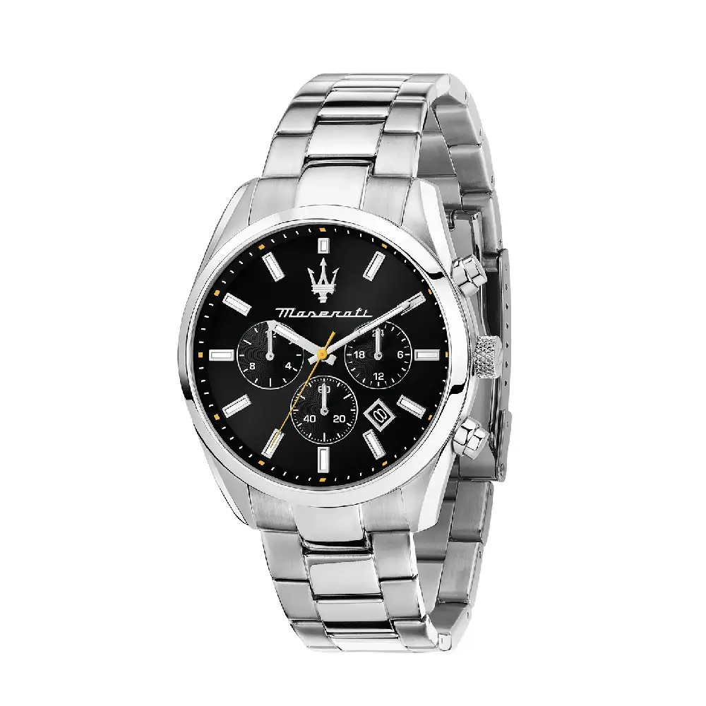 Maserati Attrazione Mens Multifunction Watch with Black Sunray Dial, 43mm Stainless Steel Case and Bracelet, Multifunction Display and 50M Water Resistance - R8853151022
