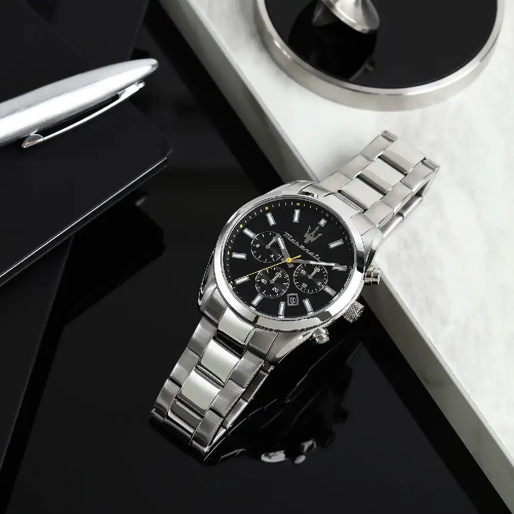 Maserati Attrazione Mens Multifunction Watch with Black Sunray Dial, 43mm Stainless Steel Case and Bracelet, Multifunction Display and 50M Water Resistance - R8853151022 - Image 6