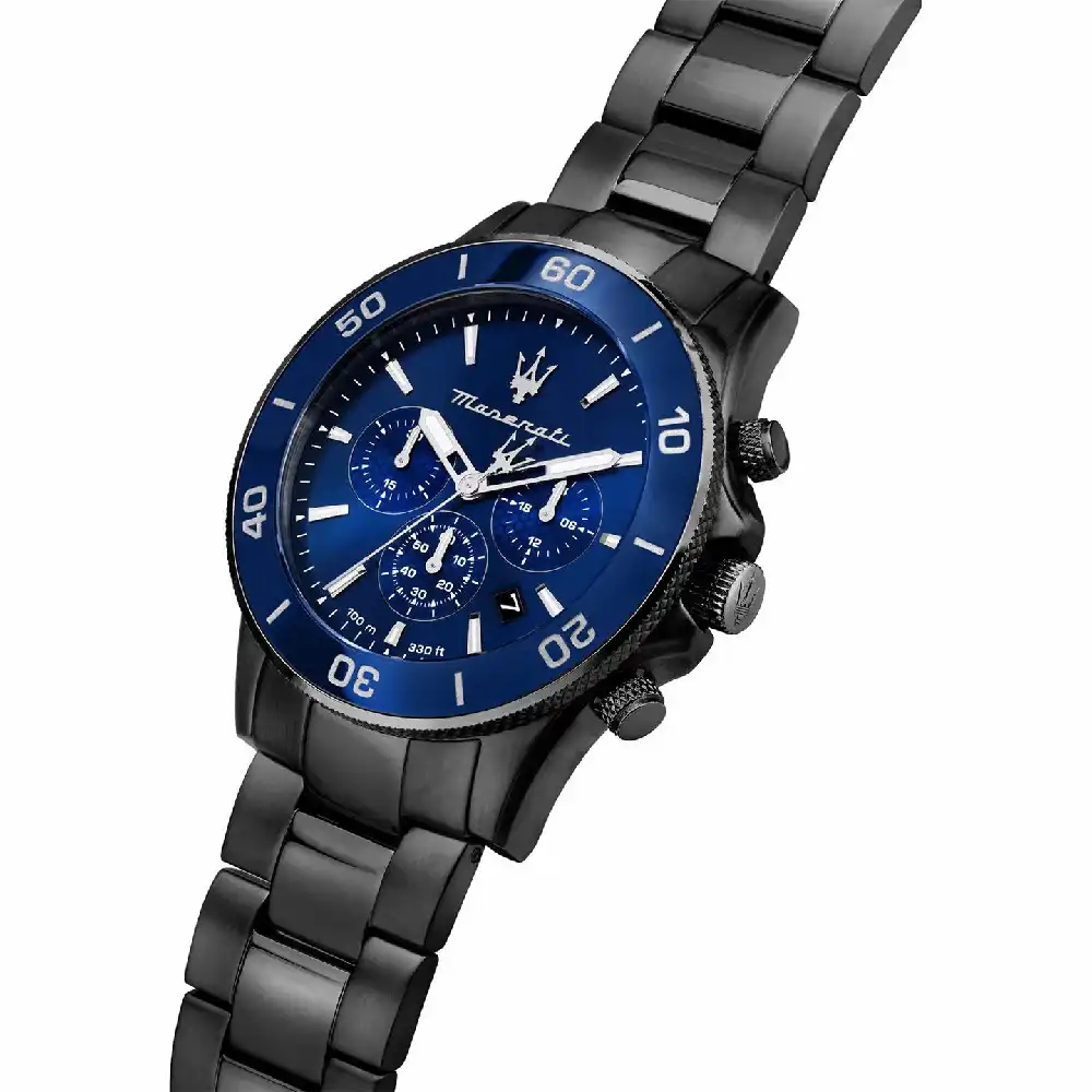 Maserati Competizione Mens Chronograph Watch with Blue Dial, 43mm Case, Black PVD Stainless Steel Bracelet, Date Display and 100M Water Resistance - R8873600005 - Image 2