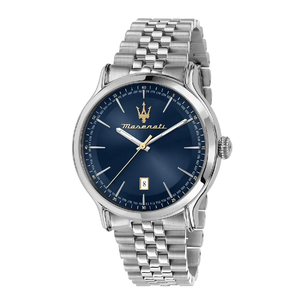Maserati Epoca Mens Analog Watch with Blue Dial, 42mm Stainless Steel Case and Bracelet, Date Display, 100M Water Resistance - R8853118021
