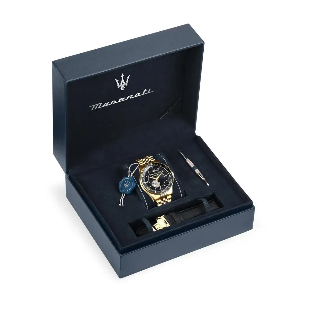 Maserati Mens Automatic Watch Set with Black Dial, 44mm Gold-Tone Stainless Steel Case and Bracelet, 100M Water Resistance - R8823140012-SET - Image 4
