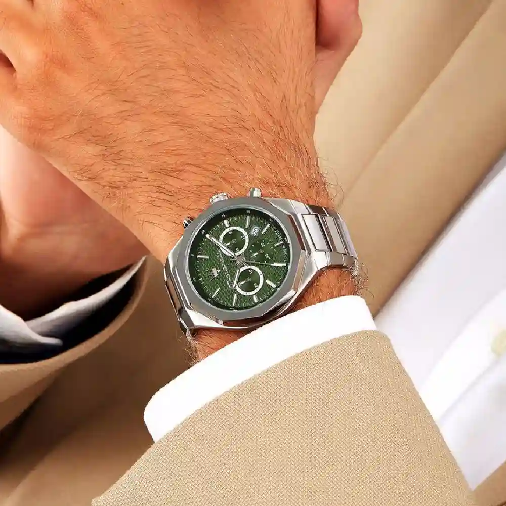 Maserati Stile Mens Chronograph Watch with Green Guilloche Dial, 45mm Stainless Steel Case and Bracelet, Date Display and Quartz Movement - R8873642011 - Image 5