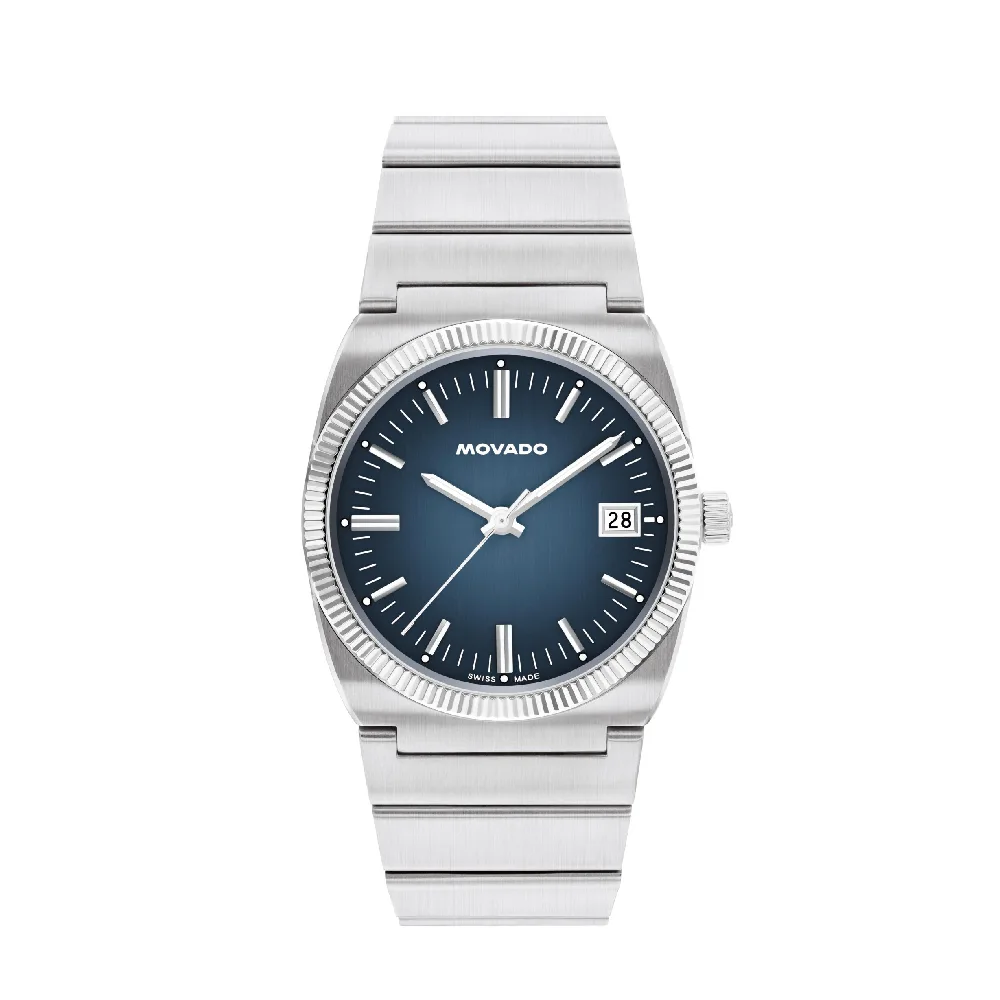 Movado Heritage Mens Analog Watch with Blue Dial, 36mm Stainless Steel Case, Silver Bracelet and Quartz Movement - 3650215