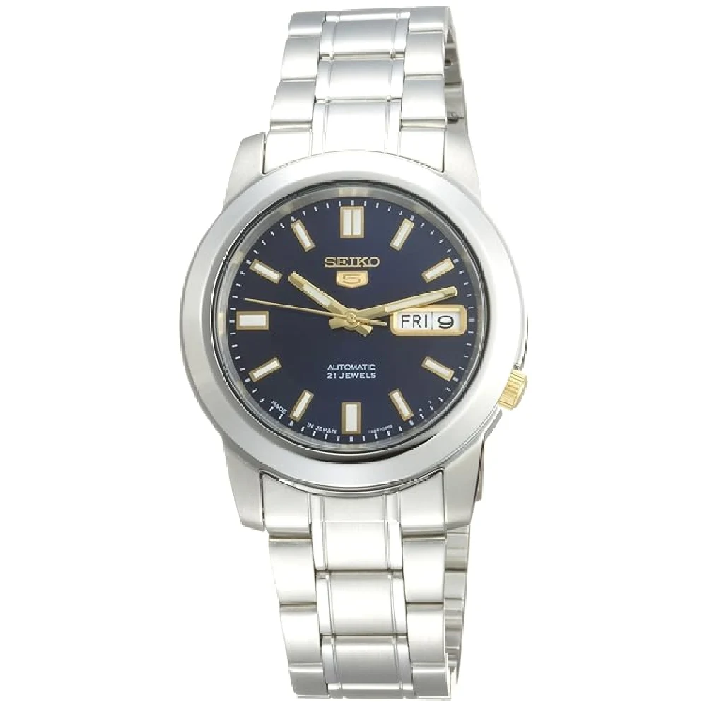 Seiko 5 Automatic Watch for Men - 38mm Stainless Steel Case, Black Dial, Metal Bracelet, 30m Water Resistant - SNKK17J1