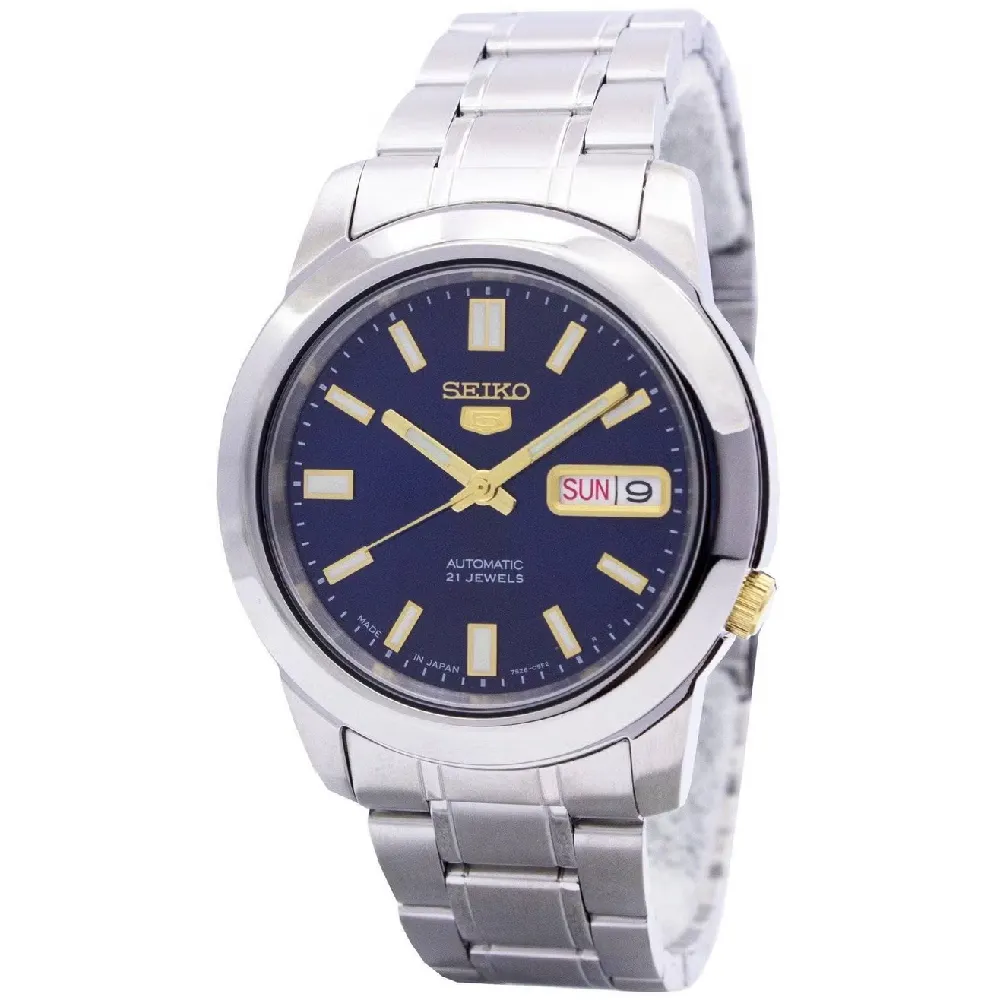 Seiko 5 Automatic Watch for Men - 40mm Stainless Steel Case, Blue Dial, Metal Bracelet, 30m Water Resistant - SNKK11J1